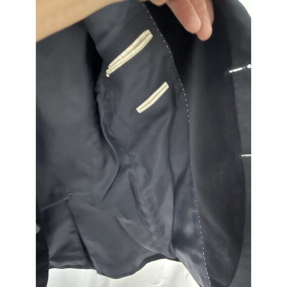 HE Homini Emerito by Mango Dark Blue Velvet Blazer 100% Cotton US/ XS - Picture 5 of 14